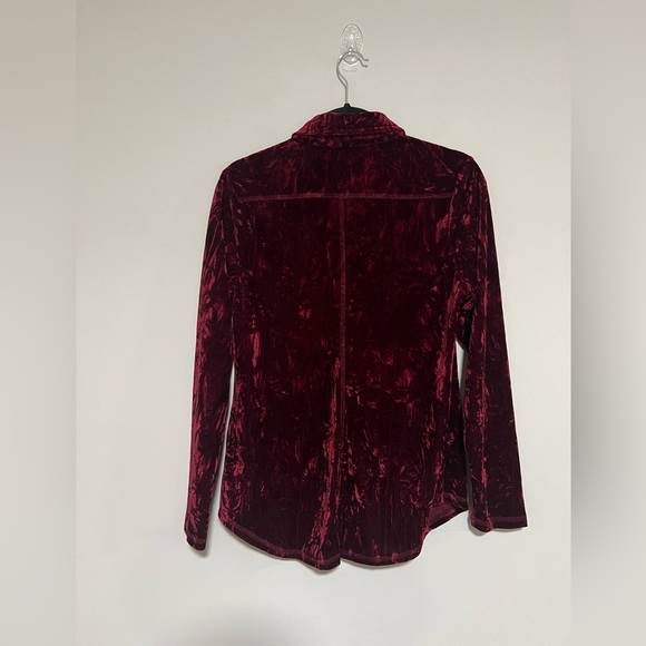 Sno Skins Burgundy Crushed Velvet Button Down Top Size Medium Holiday Retro - Picture 2 of 7